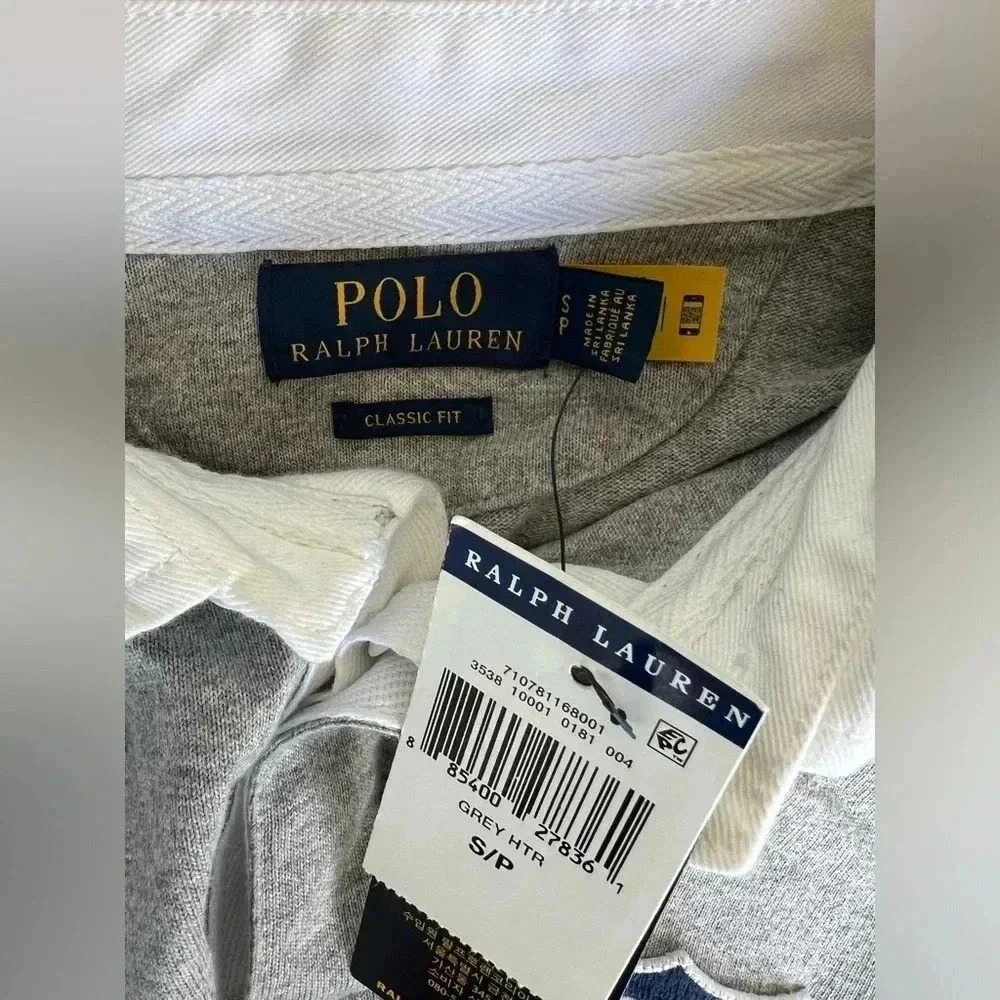 Polo Ralph Lauren Men's Grey Heather Crest Logo Classic Fit Rugby Long Sleeve S - Picture 6 of 10